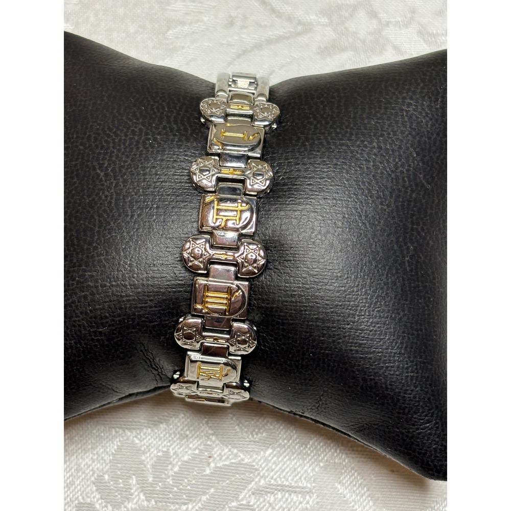Carl Scarlata Ten Commandments Stainless Steel Two-Tone Bracelet Star of David